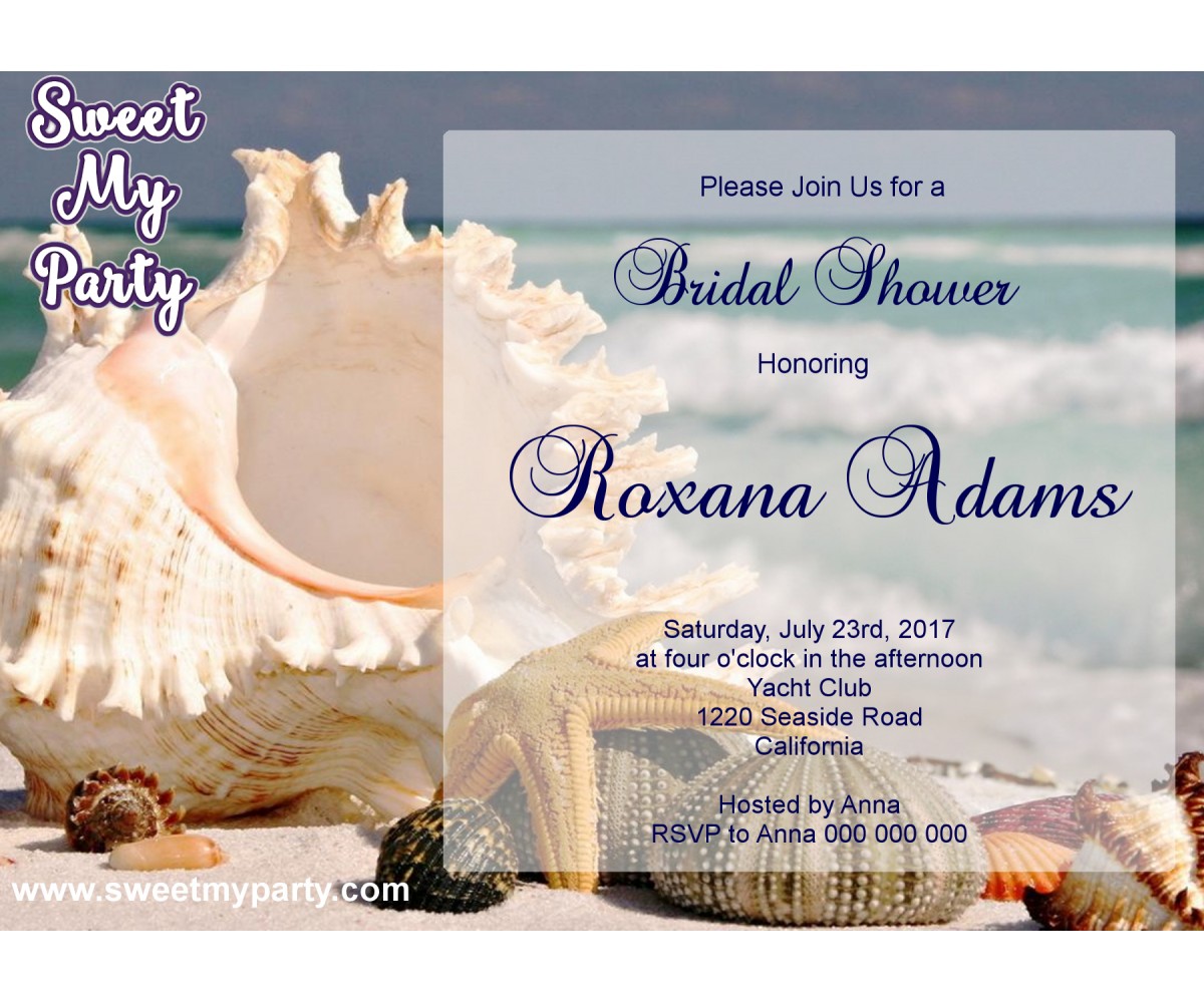 Seaside Bridal Shower invitation, Sea Shell Bridal Shower Invitation,Beach Wedding Shower Invitation,(12)